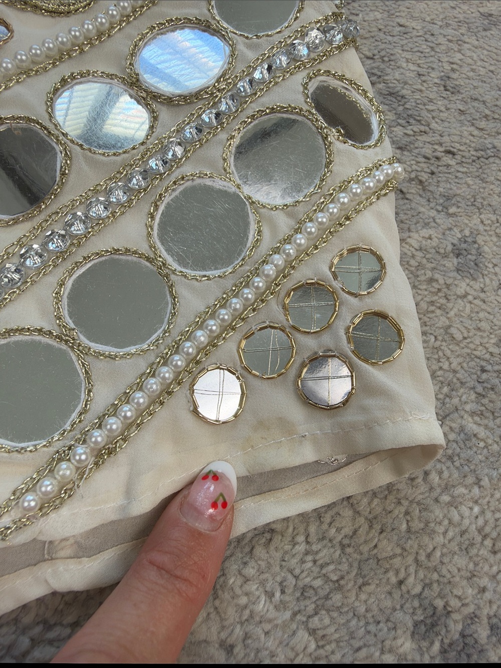 Jaded London Chara Embellished Mirror Mini Skirt Ivory Pearl Beaded US 10 - Picture 10 of 16